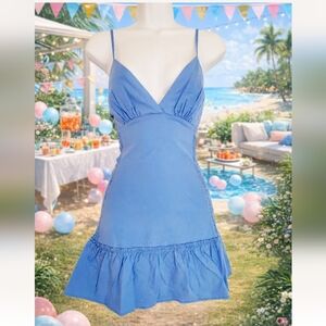 Blue V-Neck Ruffle Mini Dress. NWT. Size XS.